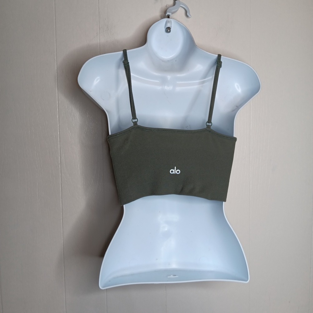 Alo Yoga Delight Bralette Sports Bra M Olive Green Longline Seamless Low Impact - Picture 4 of 7